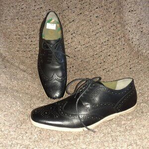 BASE LONDON-SHORE-Black Leather Wingtip Brogues-Size 40-7/7.5 US-New